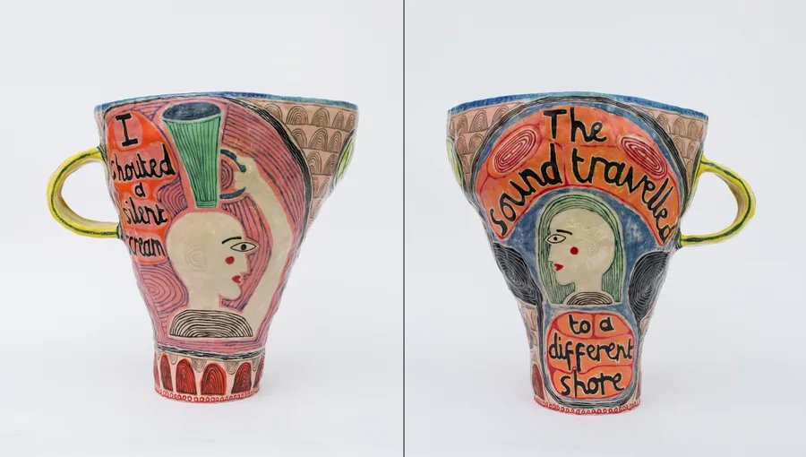Two views of The Big Cup of Realising The Truth by Marice Cumber, 2025