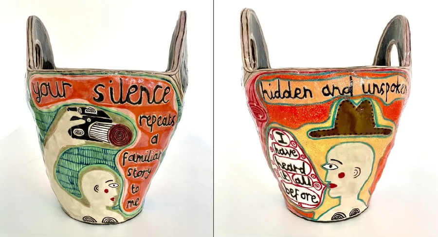 Two views of The Small Bucket of Silence by Marice Cumber, 2025